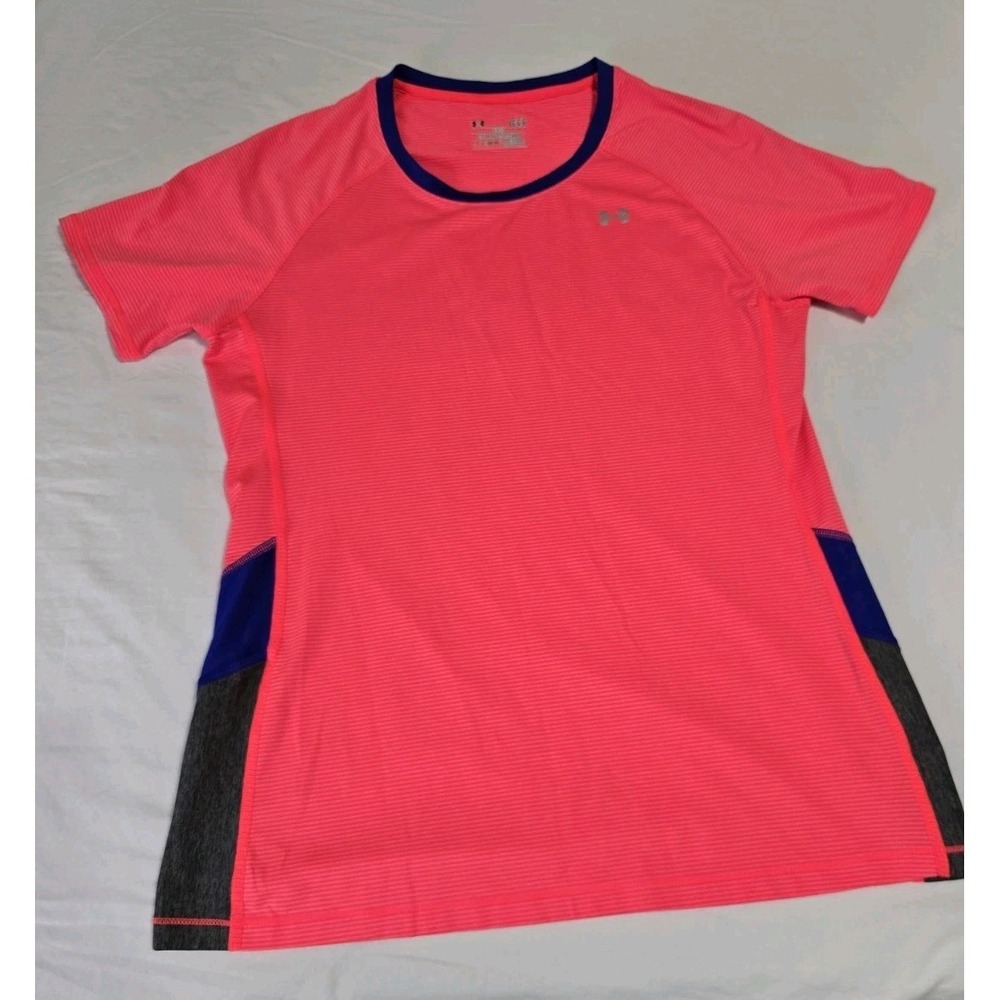 Under‎ Armour Women's Large Athletic Shirt Heat Gear Pink/Blue/Gray Fitted